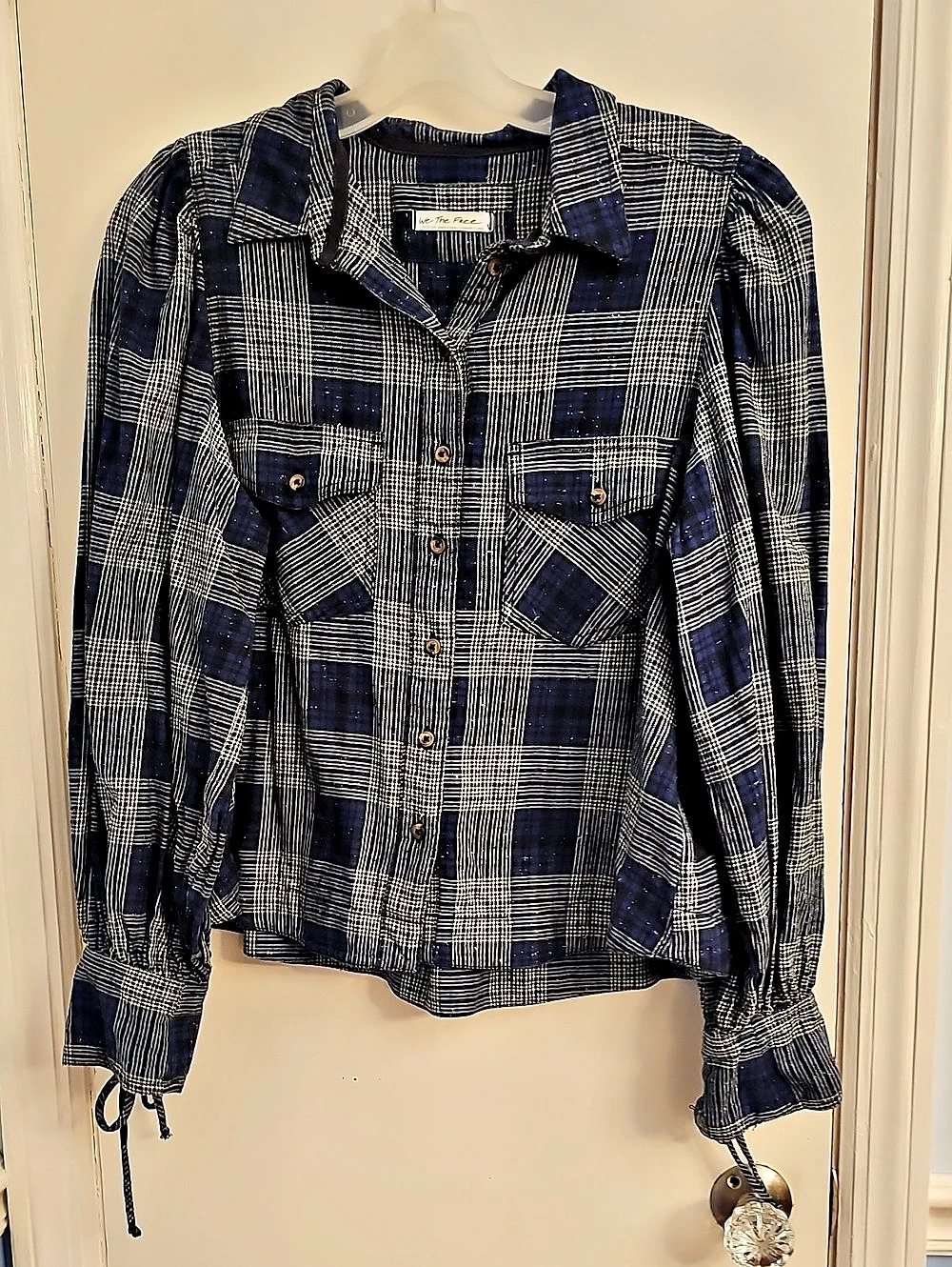We The Free Plaid Button Down in Blue & White Medium Like New
